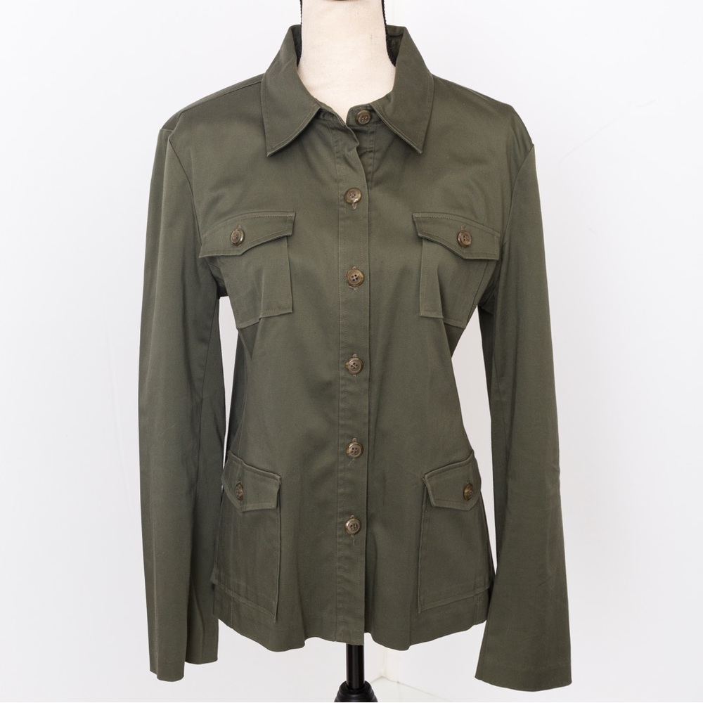 Military vibe cargo shacket olive green L Fashion Bug